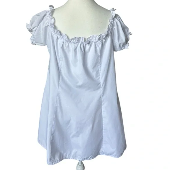 PrettyLittleThing Plus White Button Front Puff Sleeve Shift Dress 14 - Picture 8 of 12